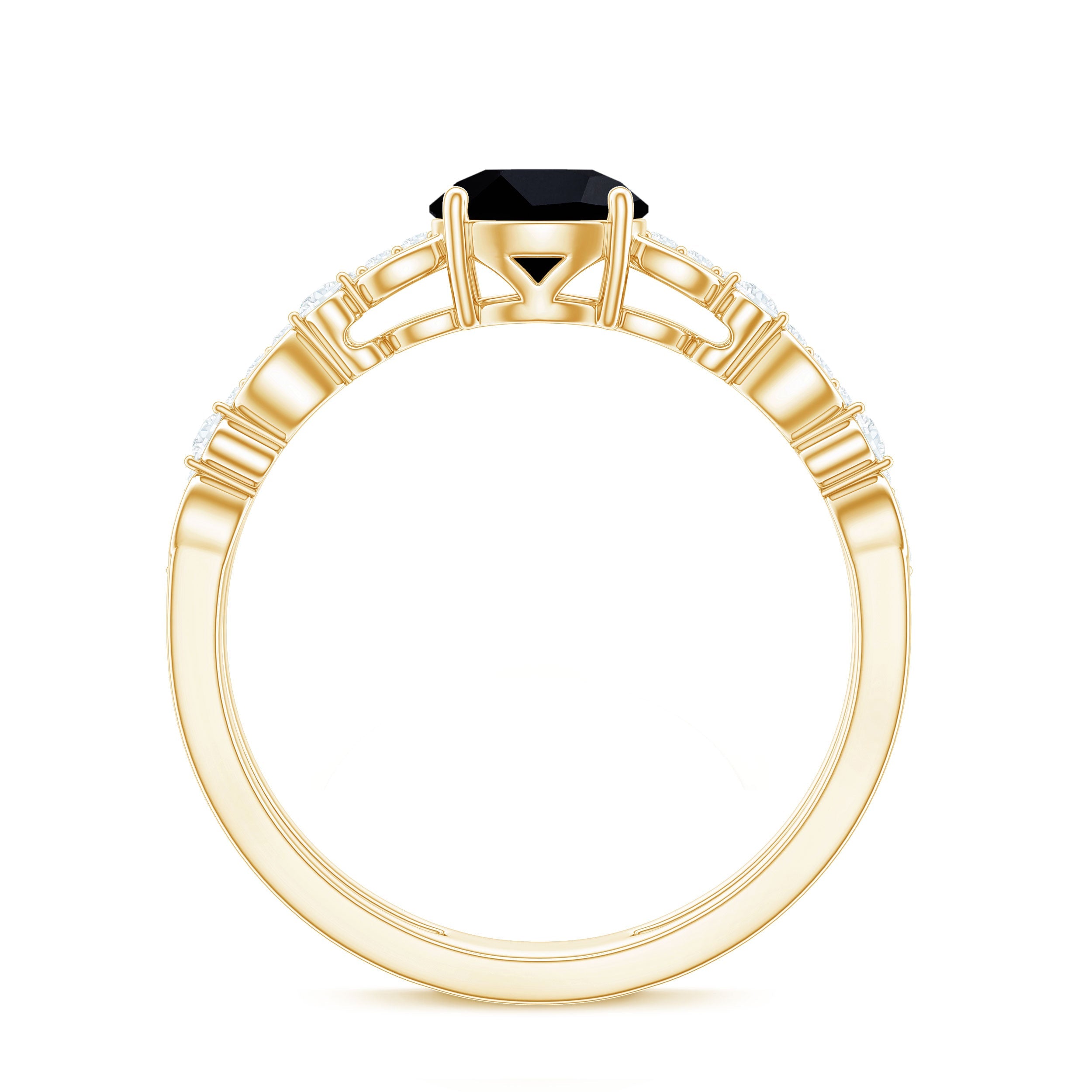 8mm Round Black Onyx and Diamond Promise Engagement Double Band Ring