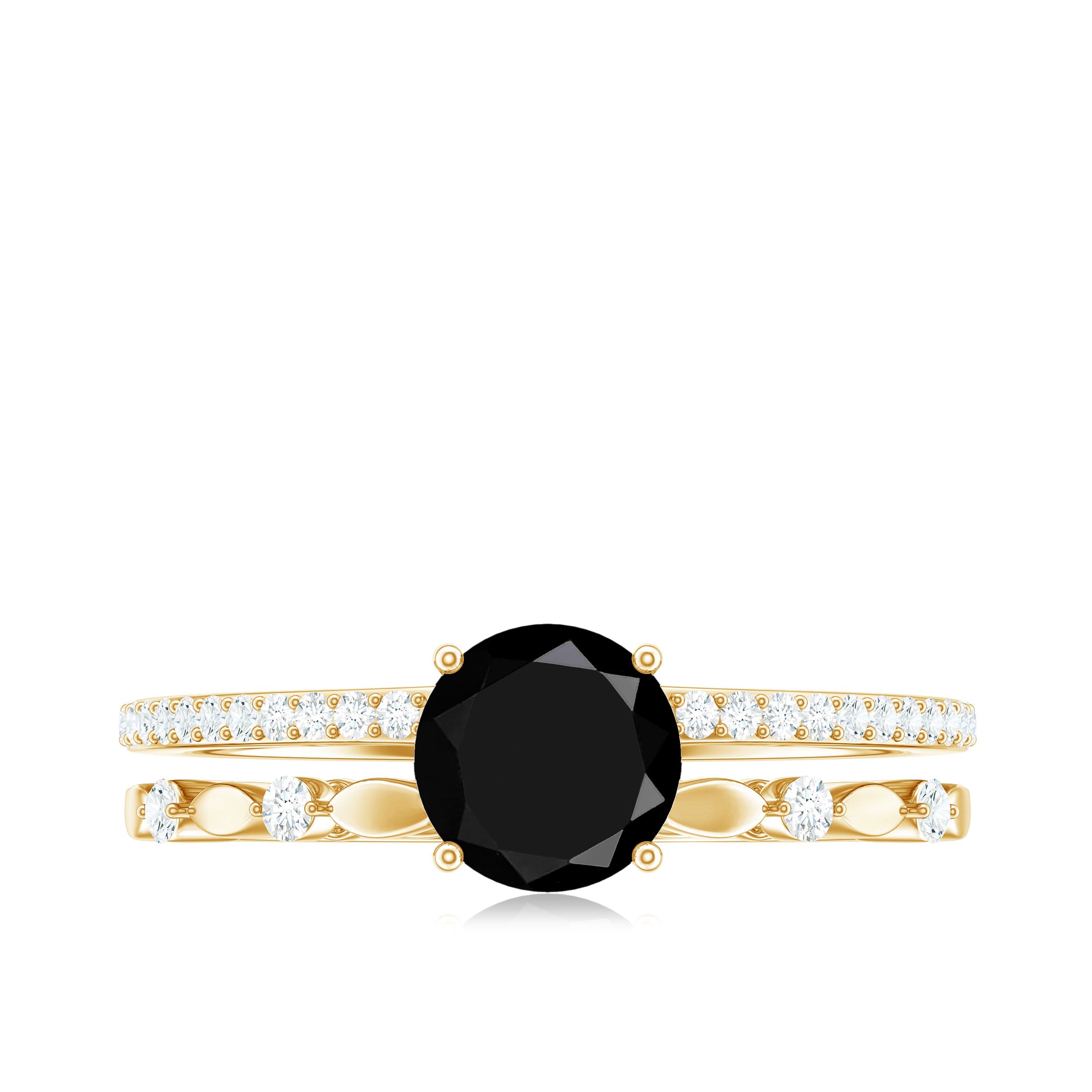8mm Round Black Onyx and Diamond Promise Engagement Double Band Ring