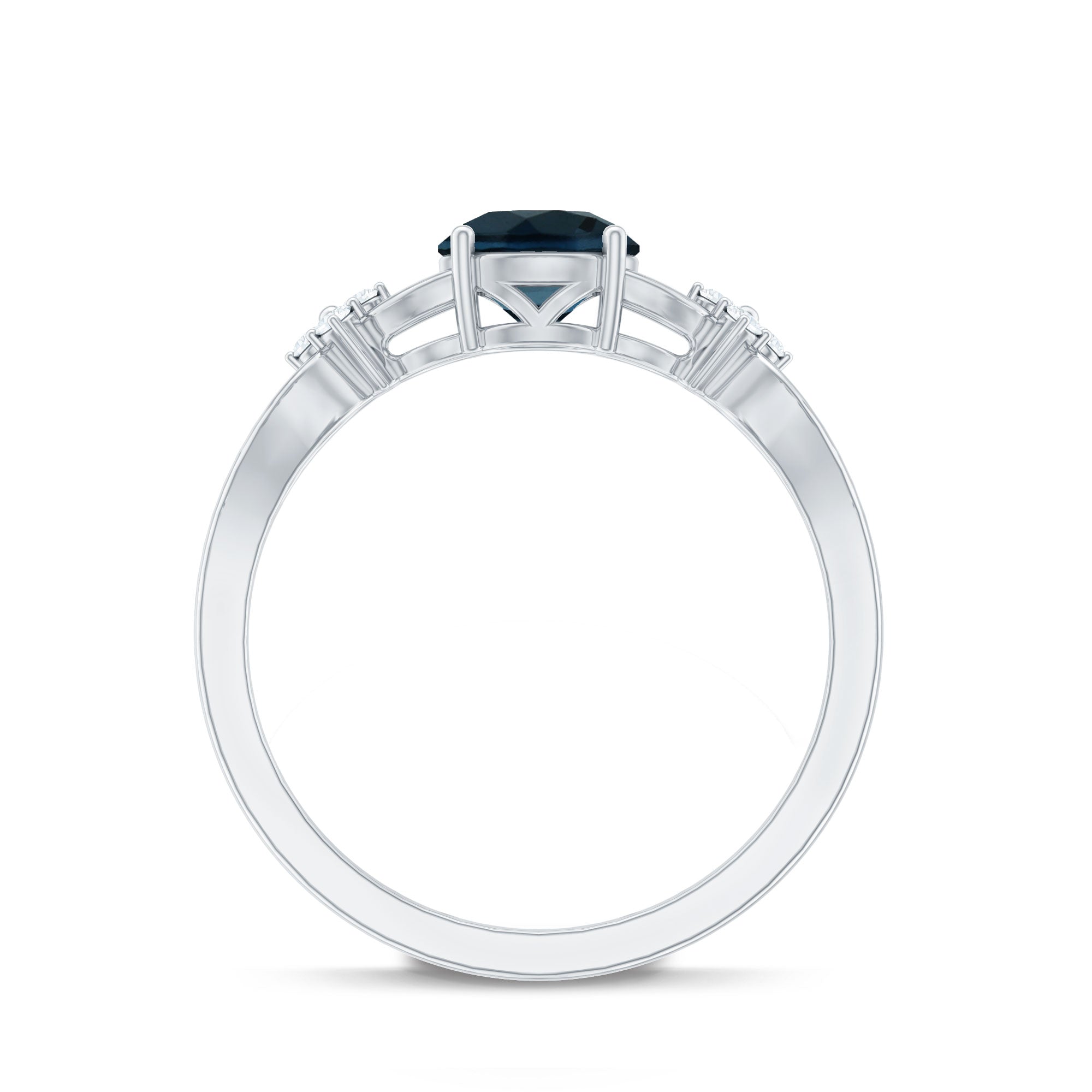 7mm London Blue Topaz Solitaire Engagement Ring with Diamond