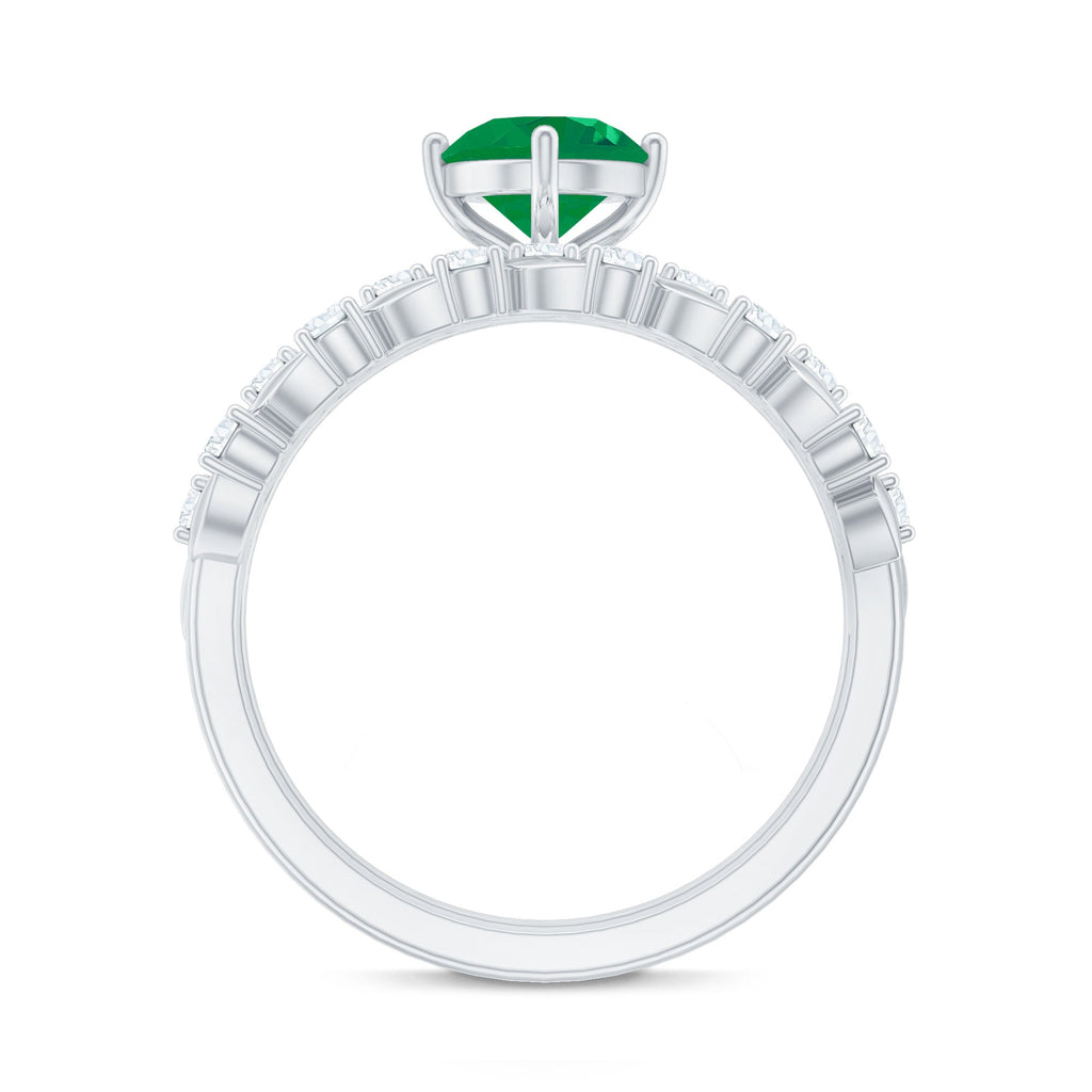 Nature Inspired Emerald Moissanite Wedding Bridal Ring Set of 2