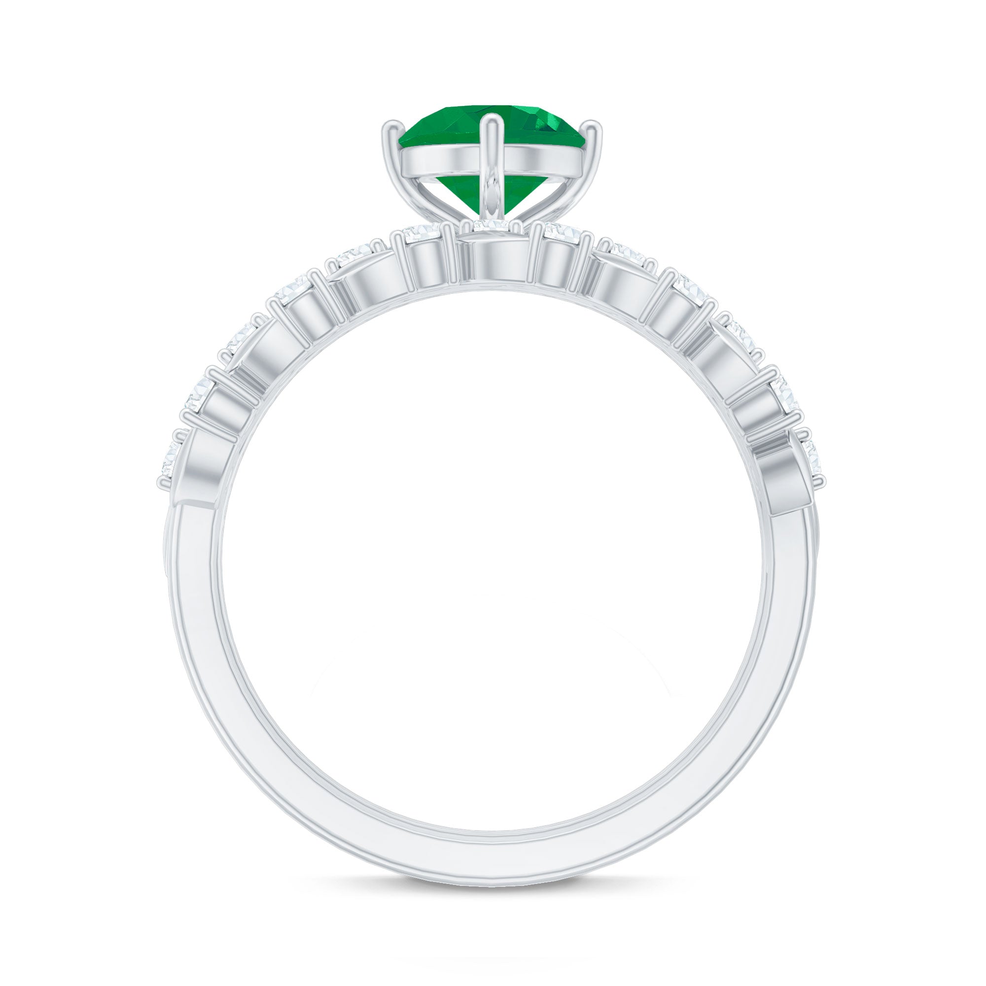Nature Inspired Emerald Moissanite Wedding Bridal Ring Set of 2