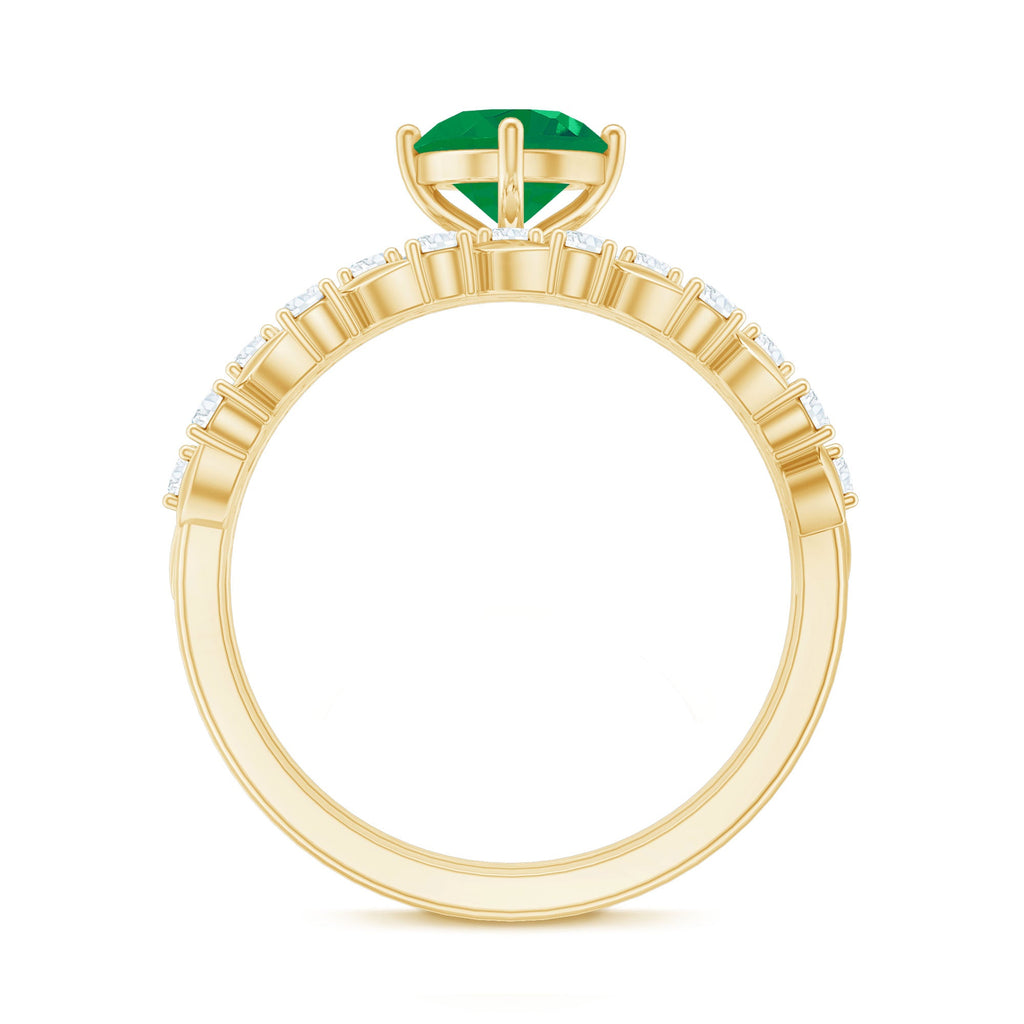 Nature Inspired Emerald Moissanite Wedding Bridal Ring Set of 2