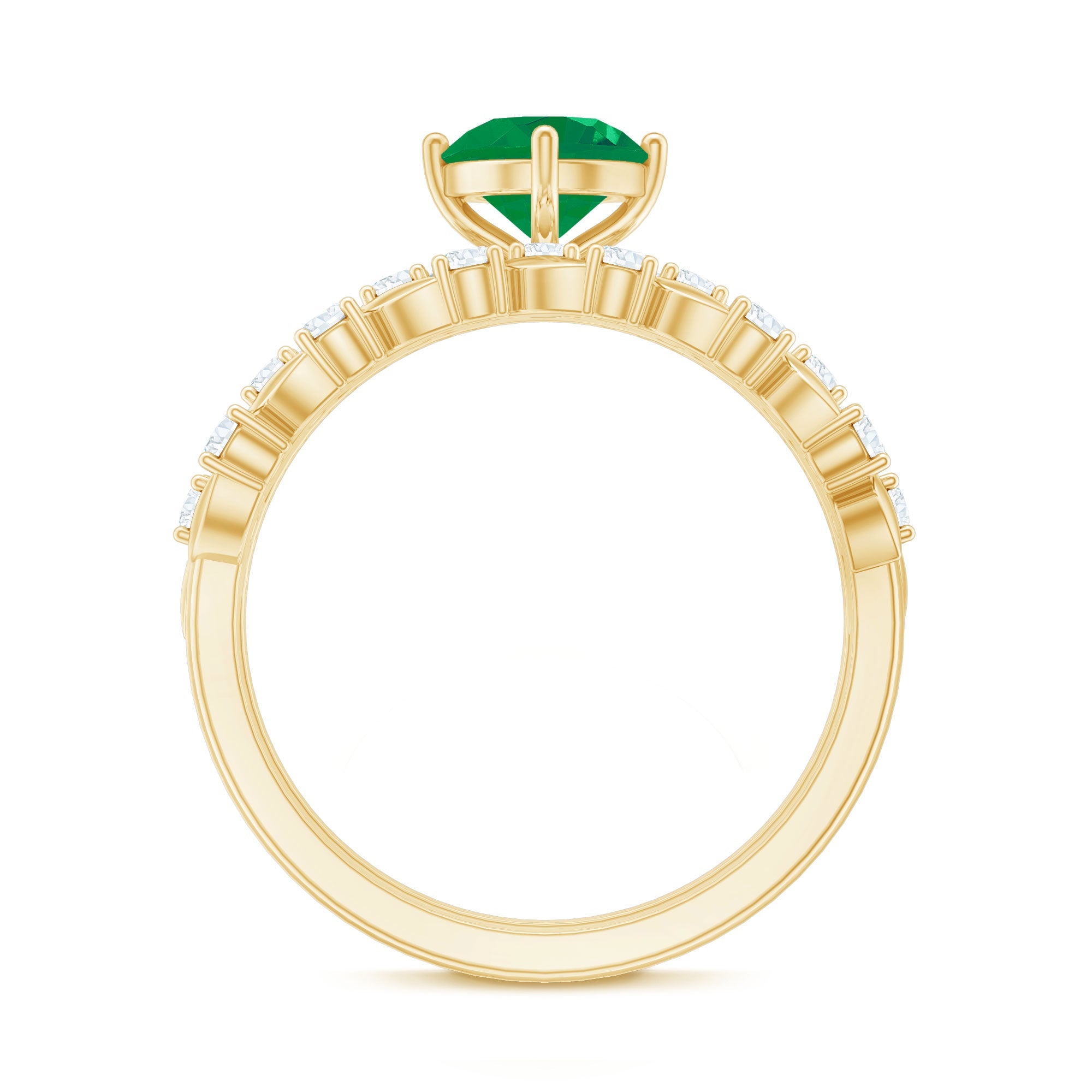 Nature Inspired Emerald Moissanite Wedding Bridal Ring Set of 2