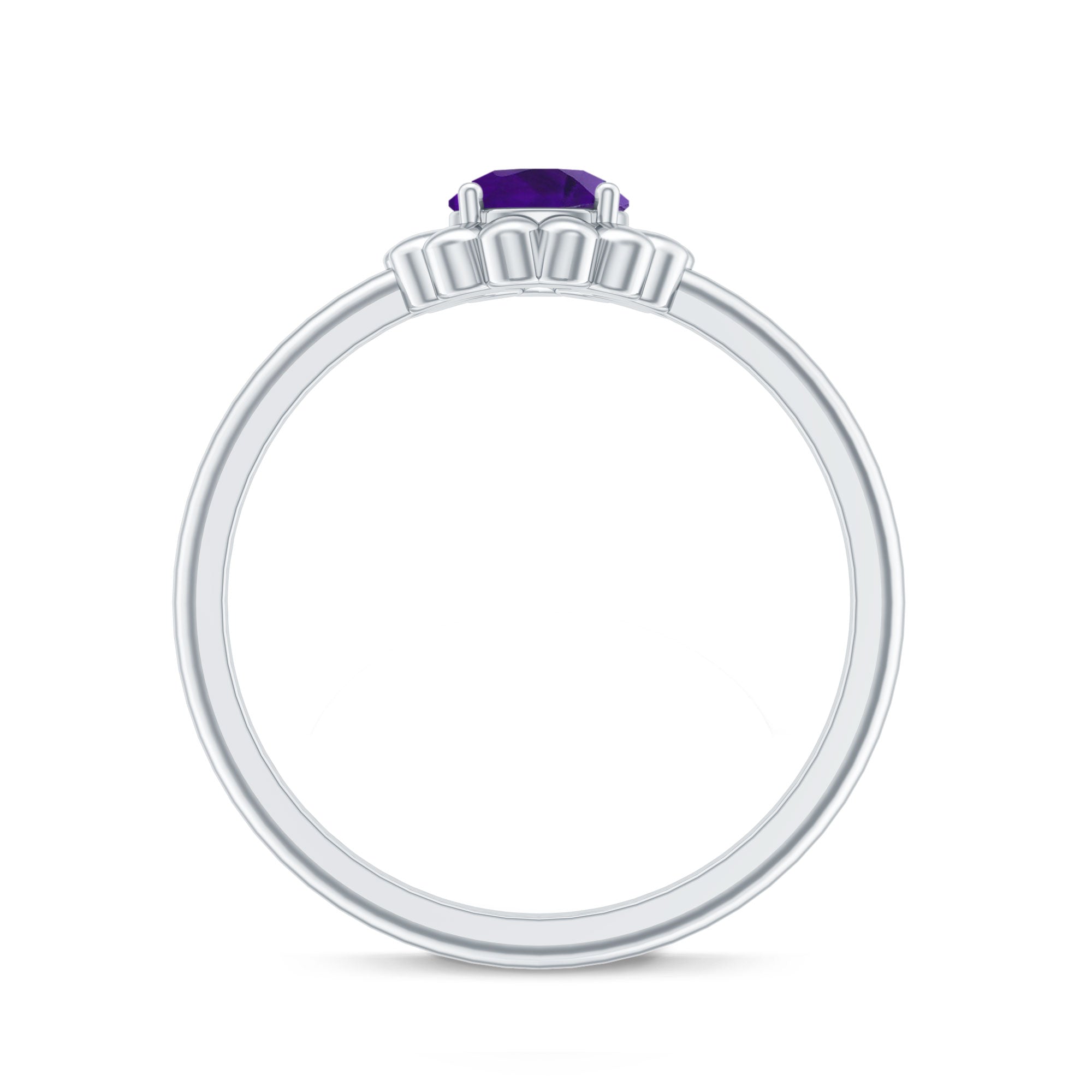 Round Cut Solitaire Amethyst Flower Ring