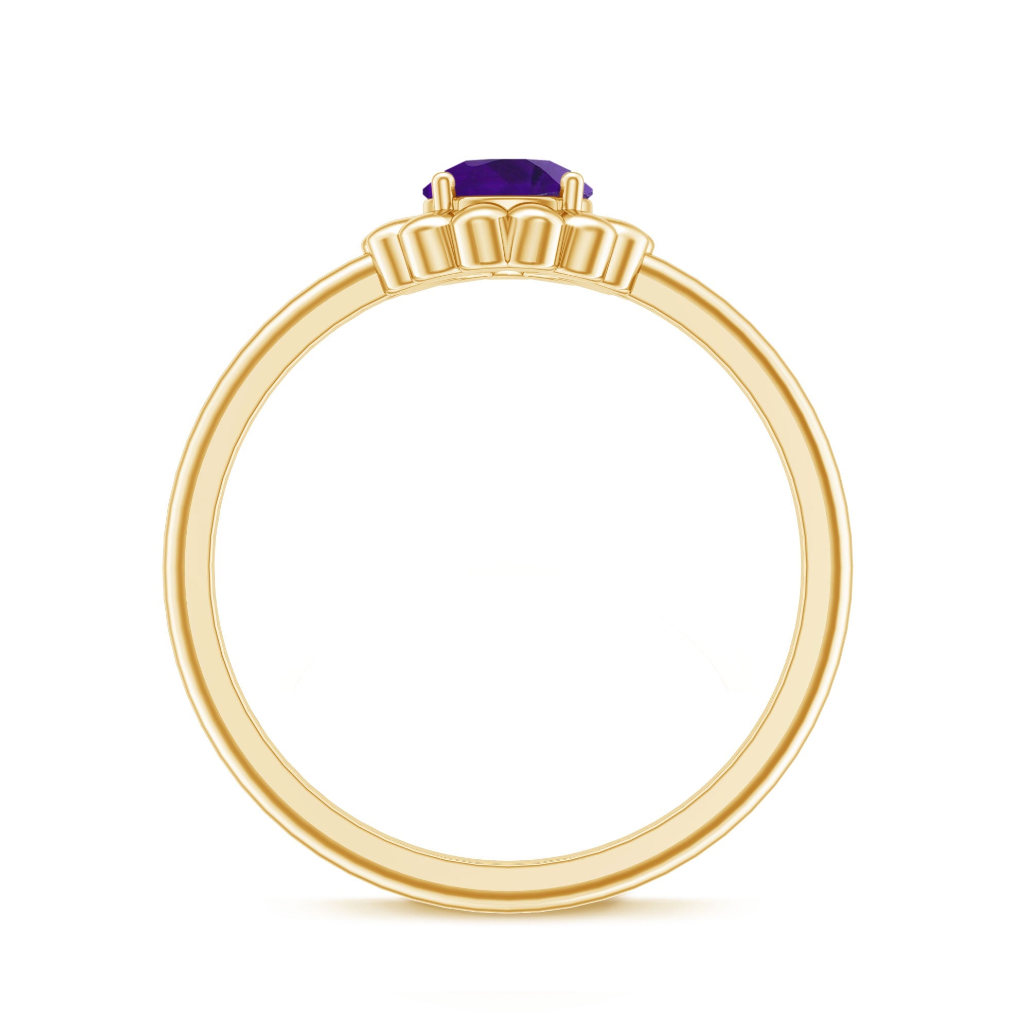 Round Cut Solitaire Amethyst Flower Ring