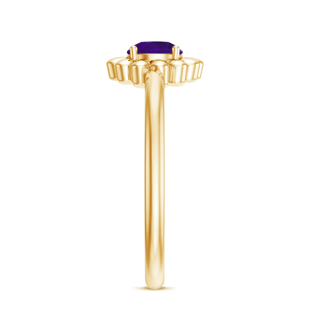 Round Cut Solitaire Amethyst Flower Ring
