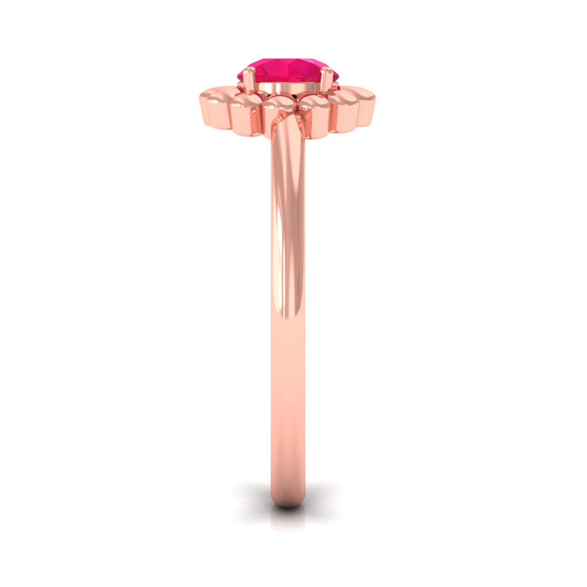 3/4 CT Round Cut Solitaire Ruby Gold Flower Ring