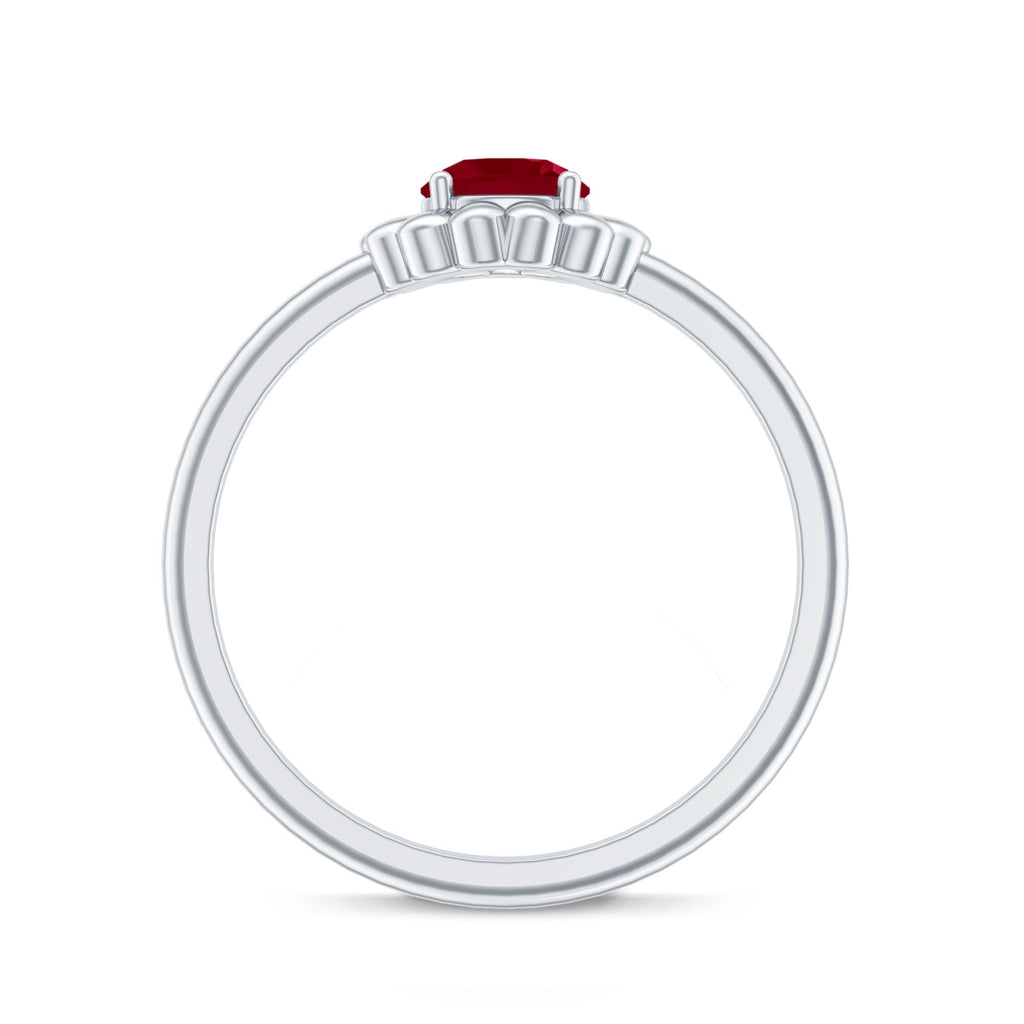 3/4 CT Round Cut Solitaire Ruby Gold Flower Ring