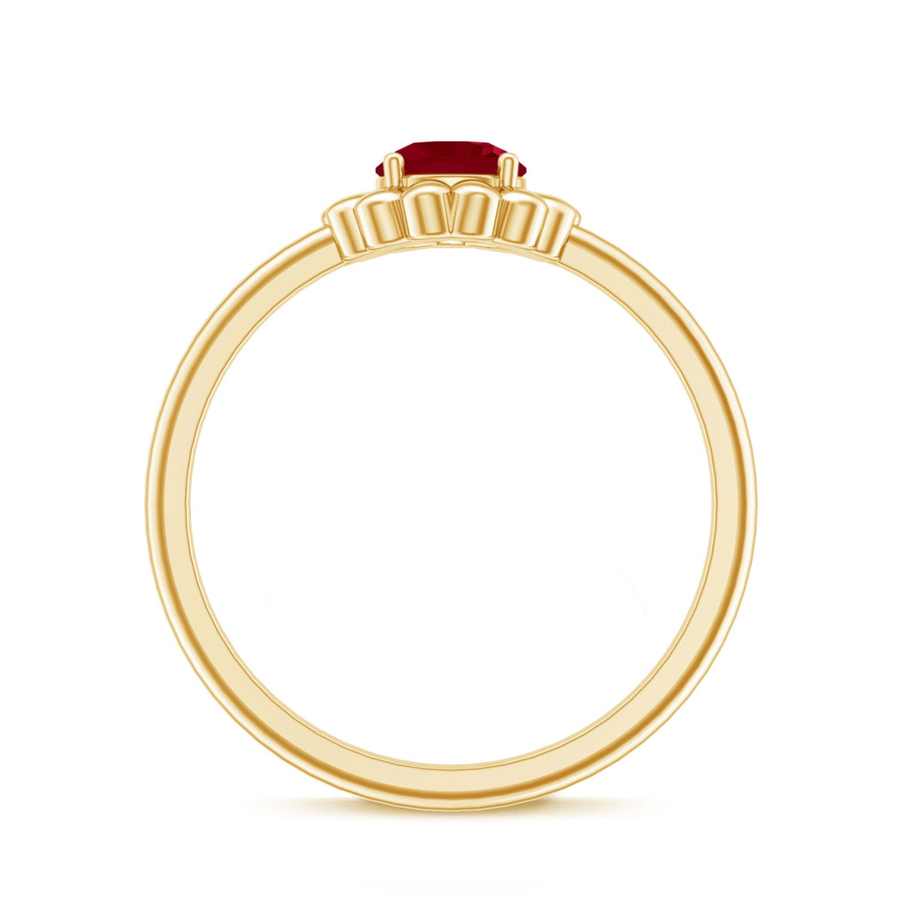 3/4 CT Round Cut Solitaire Ruby Gold Flower Ring