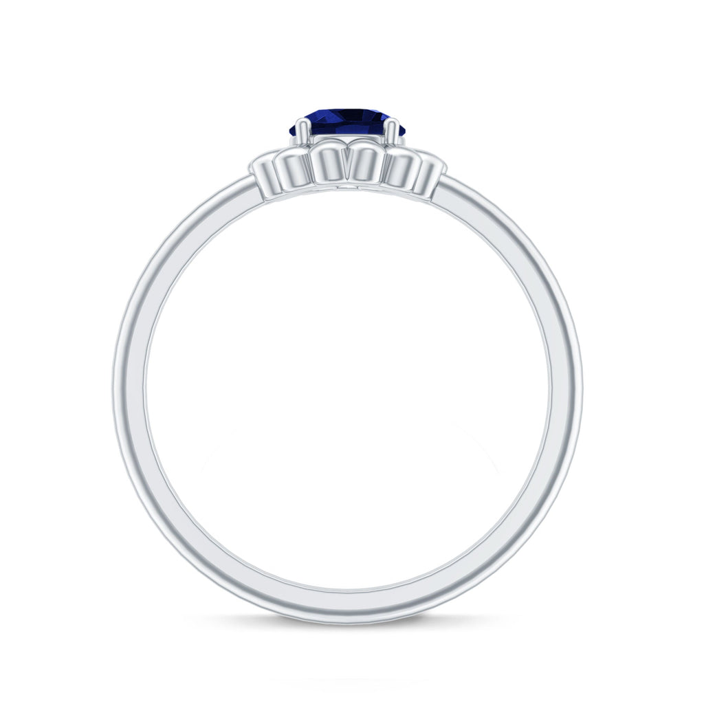 5 MM Round Lab Created Blue Sapphire Gold Floral Solitaire Ring in Prong Setting