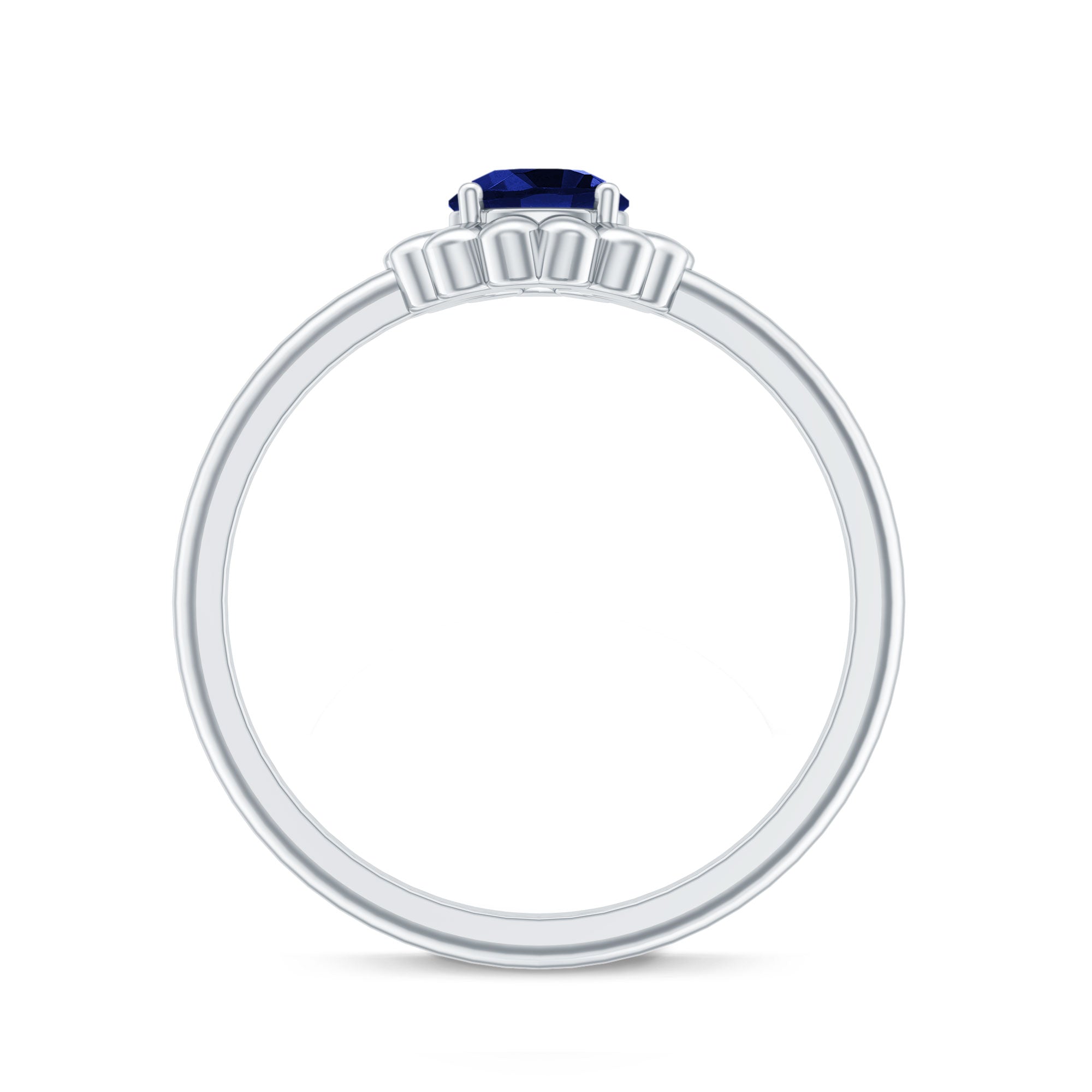 5 MM Round Lab Created Blue Sapphire Gold Floral Solitaire Ring in Prong Setting