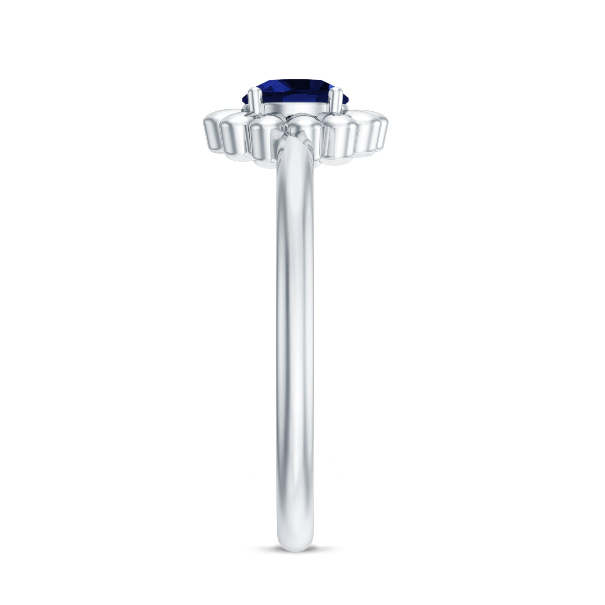 5 MM Round Lab Created Blue Sapphire Gold Floral Solitaire Ring in Prong Setting