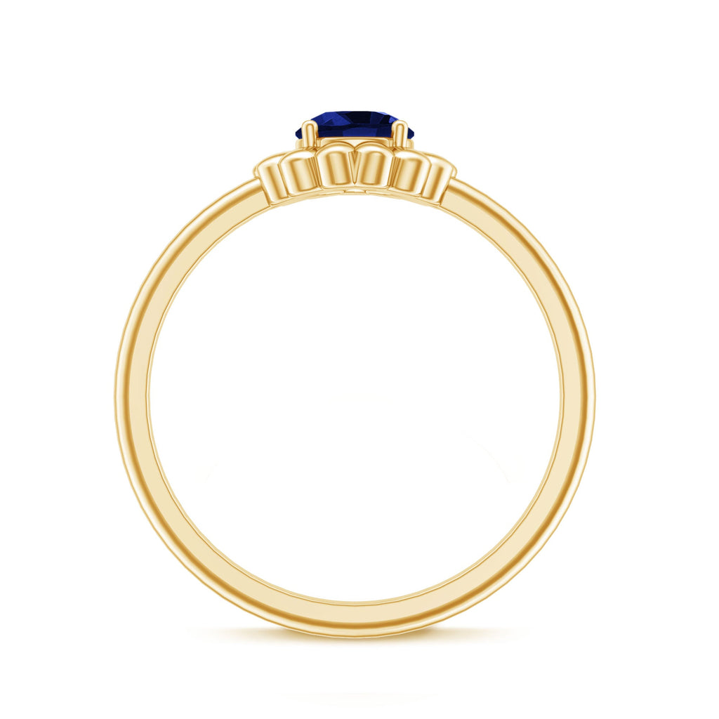 5 MM Round Lab Created Blue Sapphire Gold Floral Solitaire Ring in Prong Setting