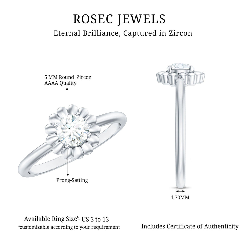Zircon Floral Solitaire Ring