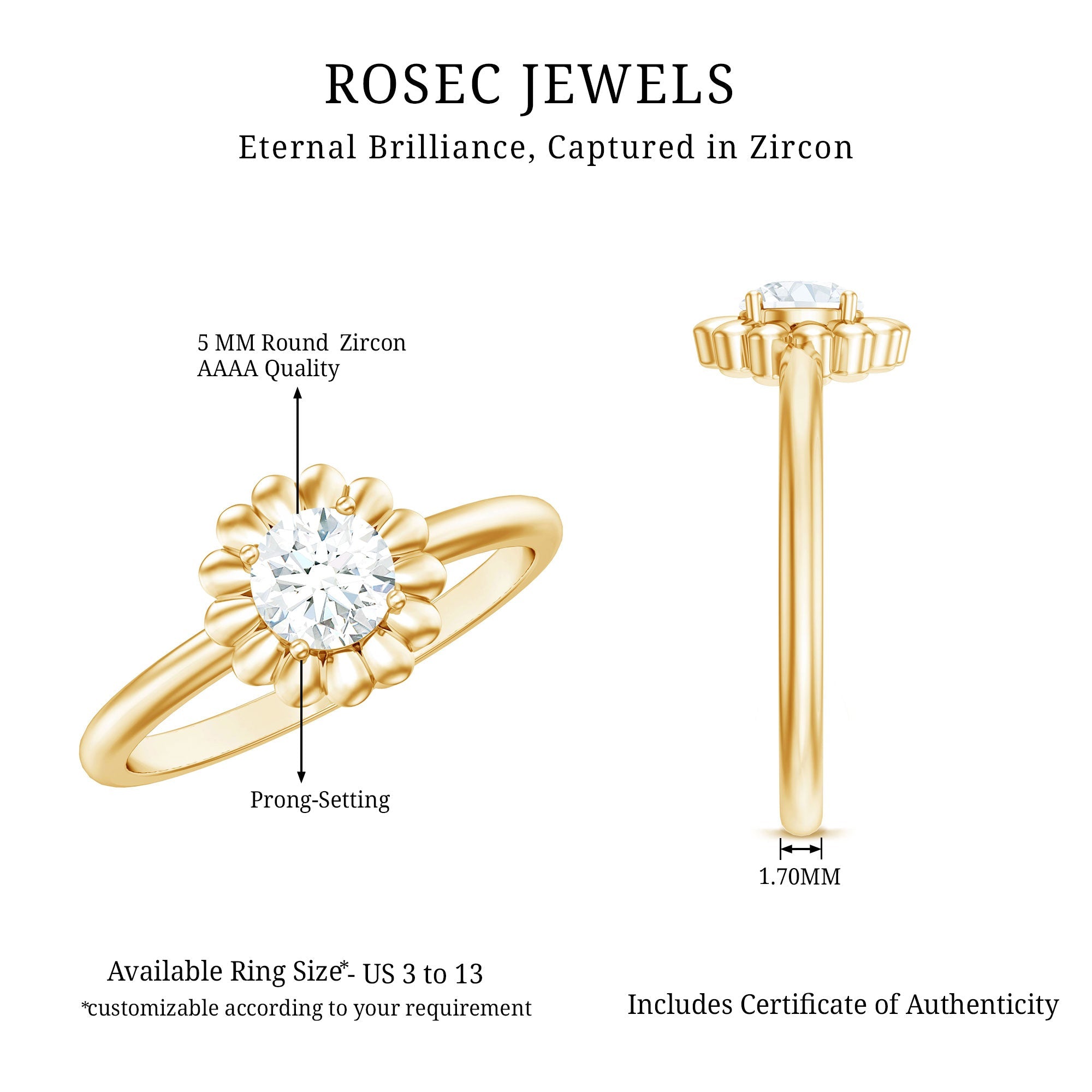 Zircon Floral Solitaire Ring