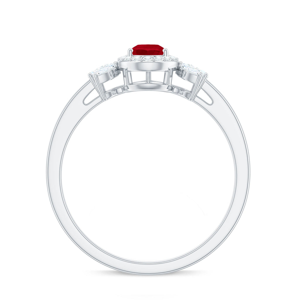 Designer Ruby and Diamond Halo Teardrop Engagement Ring