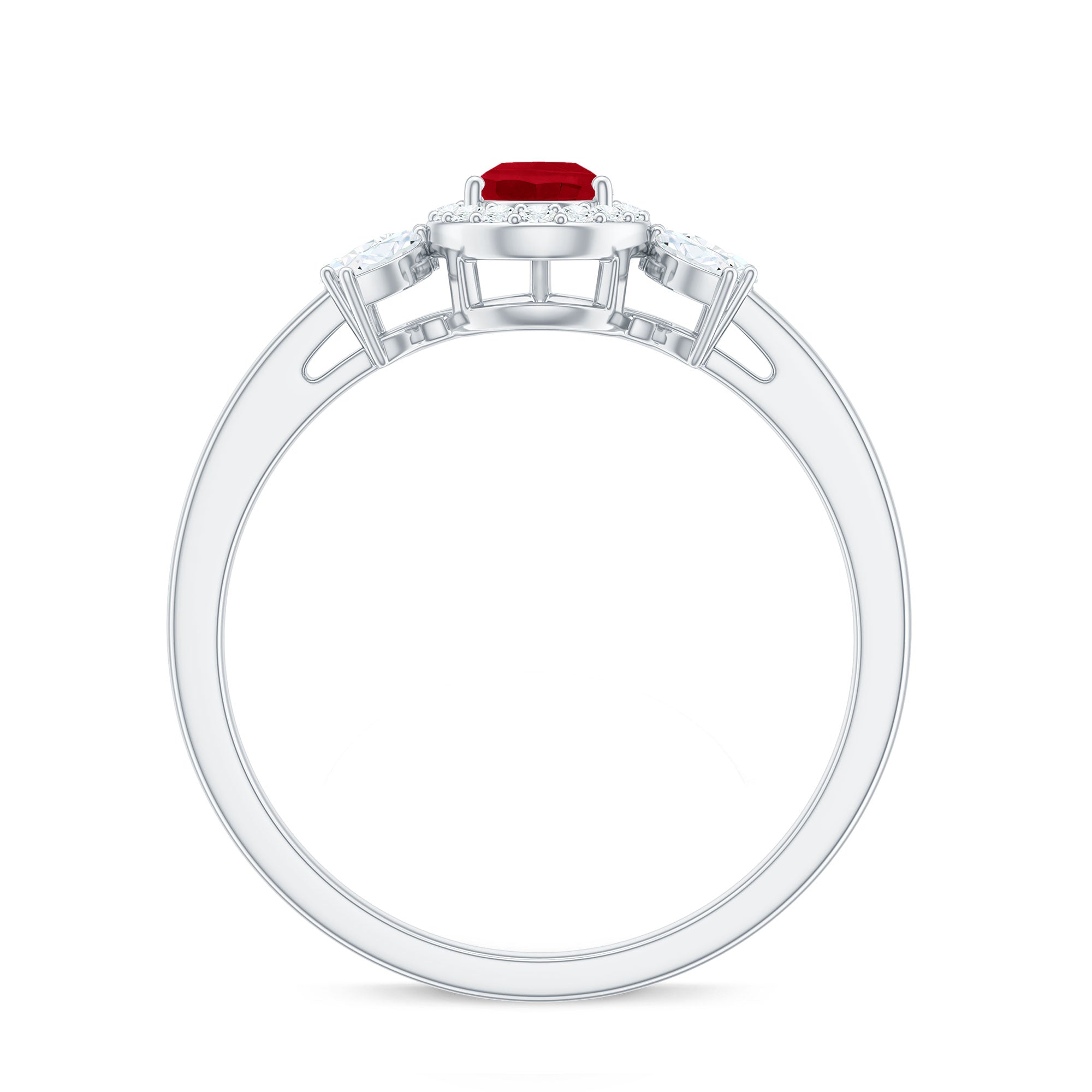 Designer Ruby and Diamond Halo Teardrop Engagement Ring