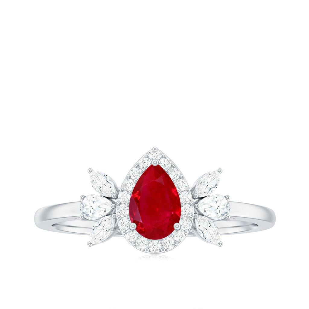 Designer Ruby and Diamond Halo Teardrop Engagement Ring