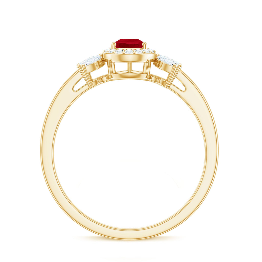 Designer Ruby and Diamond Halo Teardrop Engagement Ring