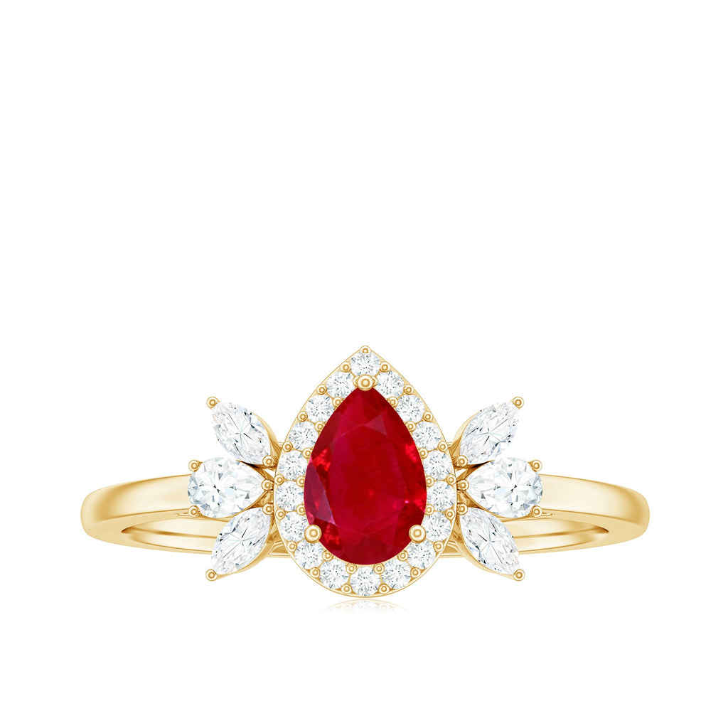 Designer Ruby and Diamond Halo Teardrop Engagement Ring