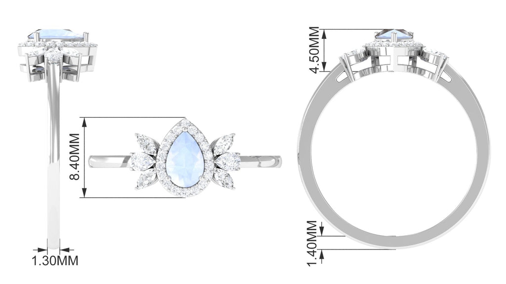 1.25 CT Pear Shape Moonstone Engagement Ring with Diamond Accent