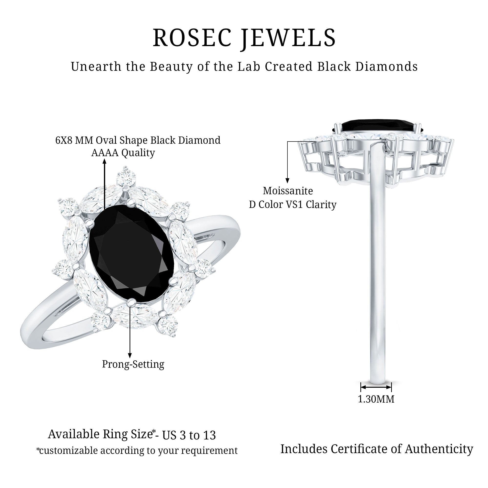 Oval Created Black Diamond and Moissanite Halo Engagement Ring Set