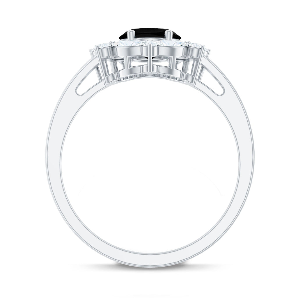 Oval Created Black Diamond and Moissanite Halo Engagement Ring Set