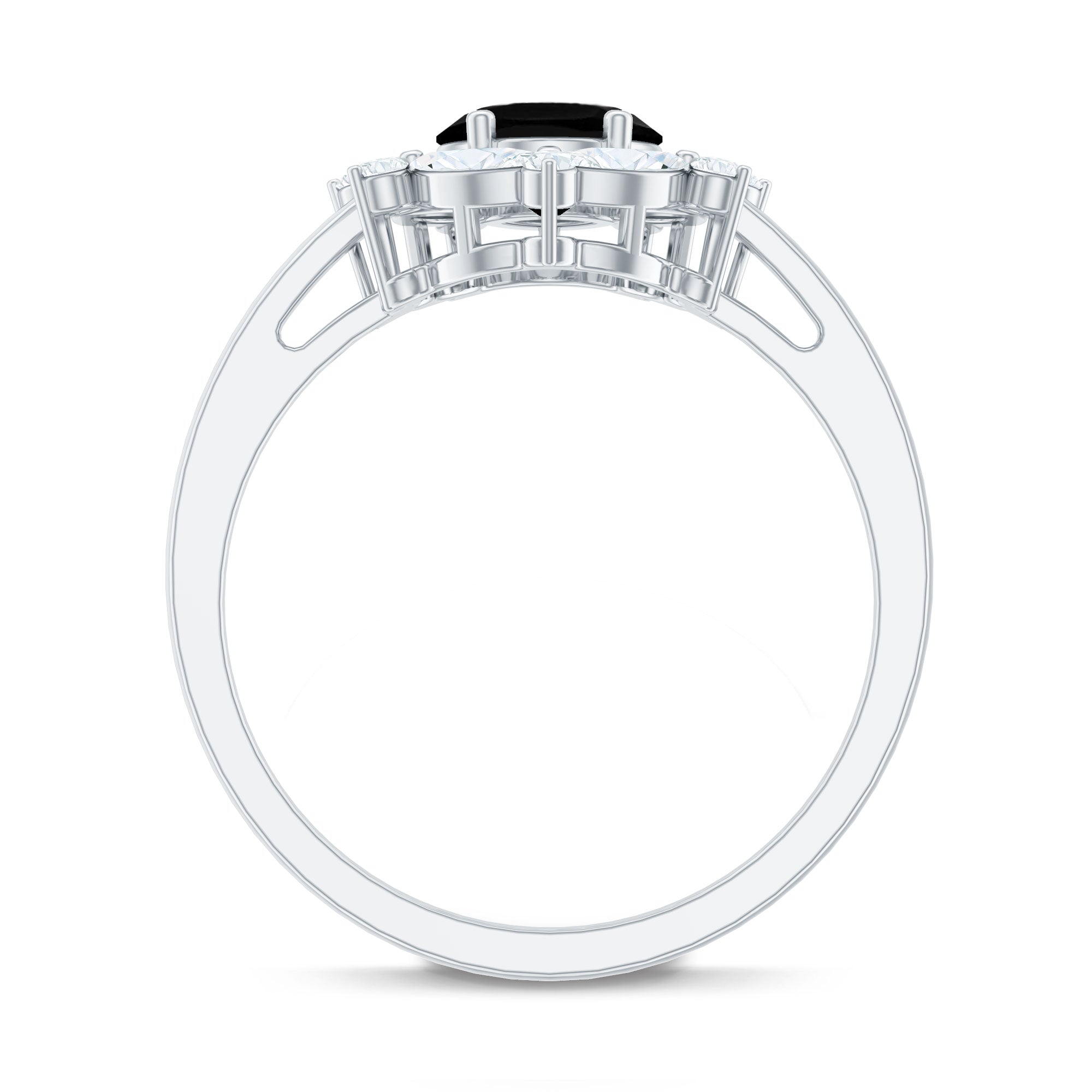 Oval Created Black Diamond and Moissanite Halo Engagement Ring Set