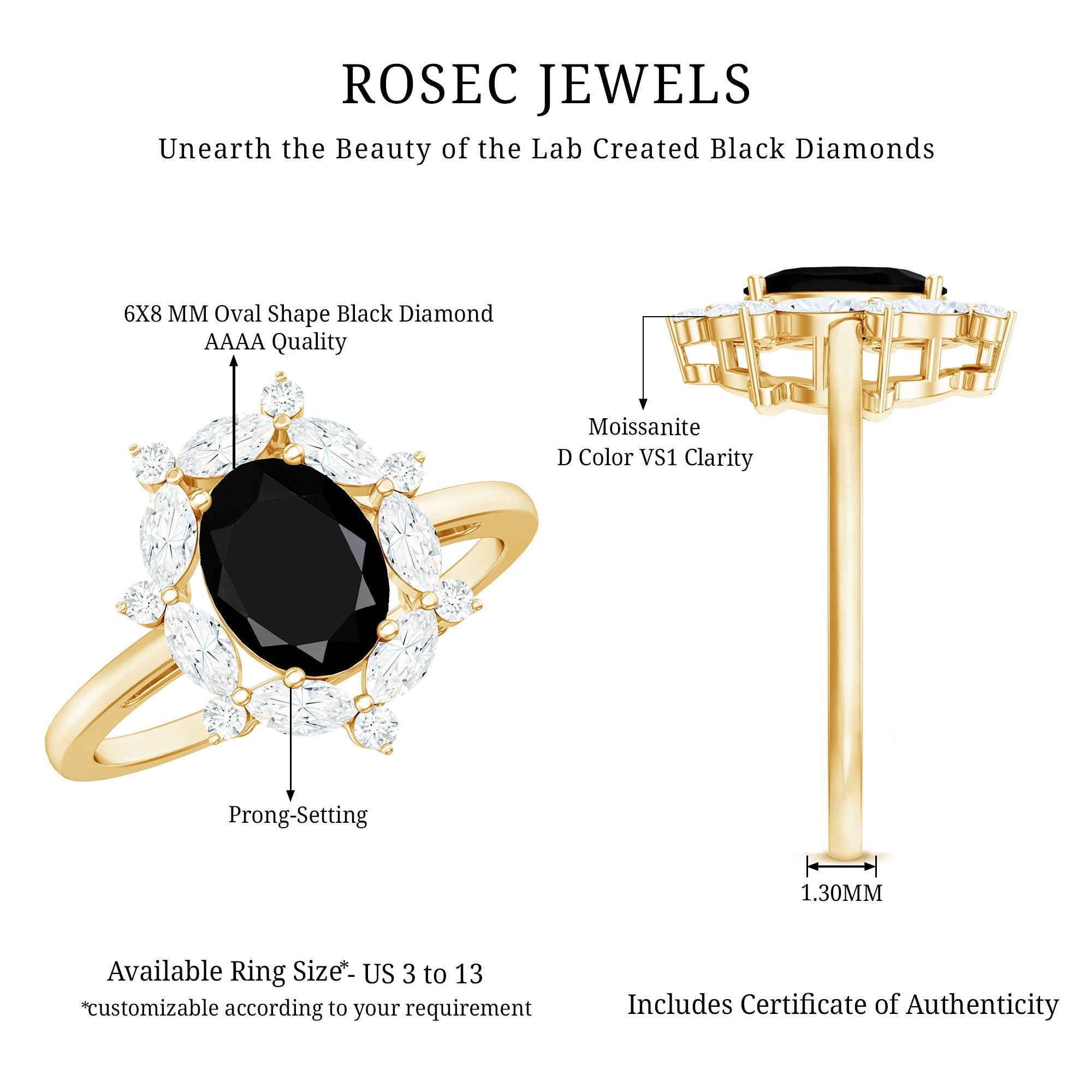 Oval Created Black Diamond and Moissanite Halo Engagement Ring Set