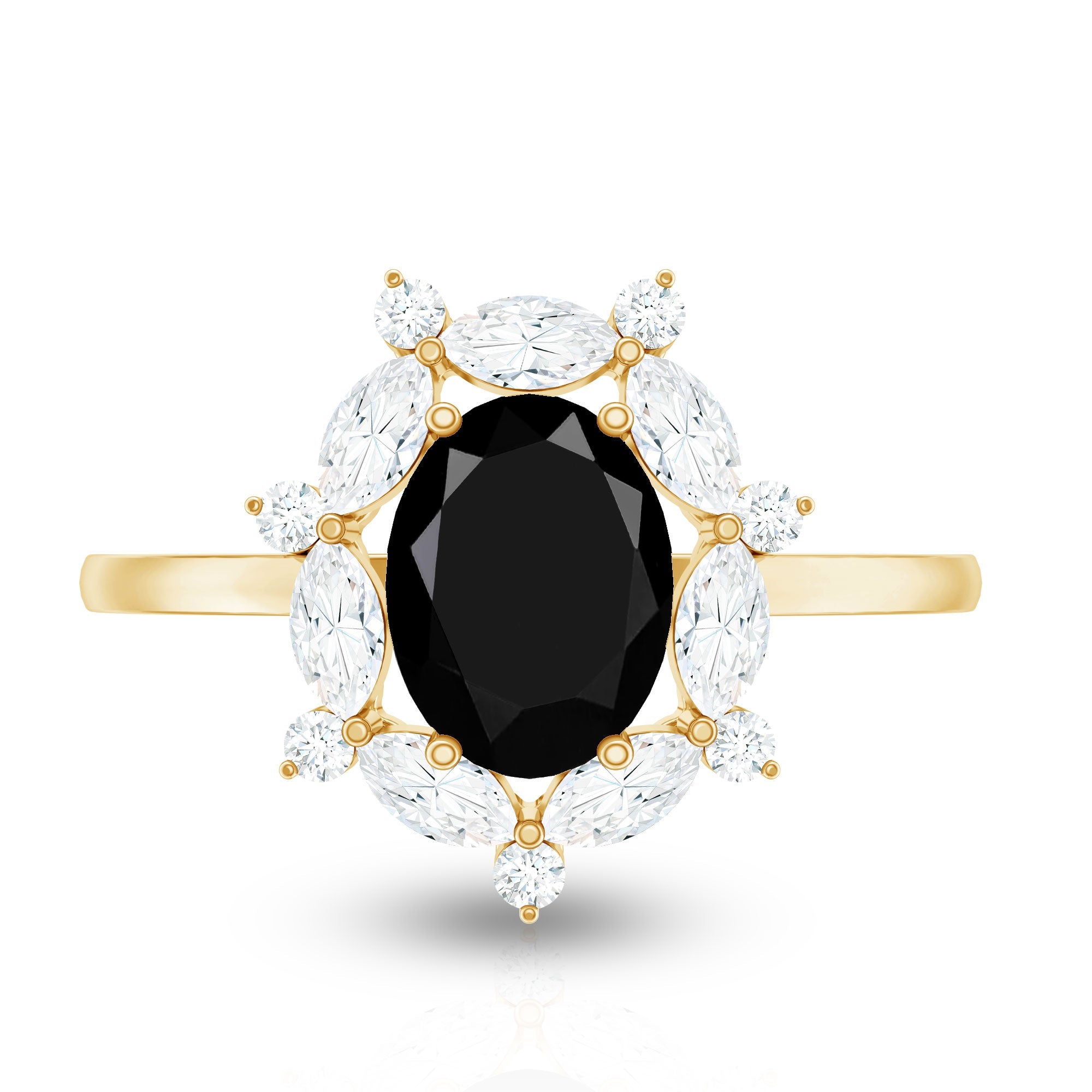 Oval Created Black Diamond and Moissanite Halo Engagement Ring Set