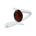 Natural 6X8mm Garnet Oval Engagement Ring with Diamond