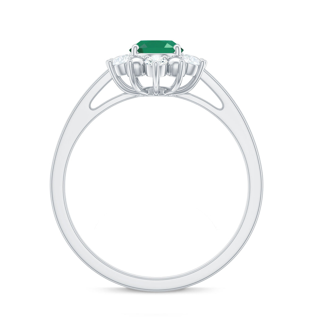 Natural 5X7mm Oval Emerald Engagement Ring with Diamond Halo