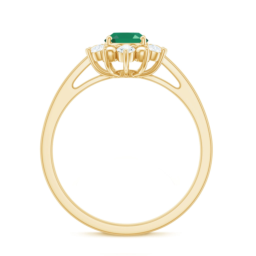 Natural 5X7mm Oval Emerald Engagement Ring with Diamond Halo