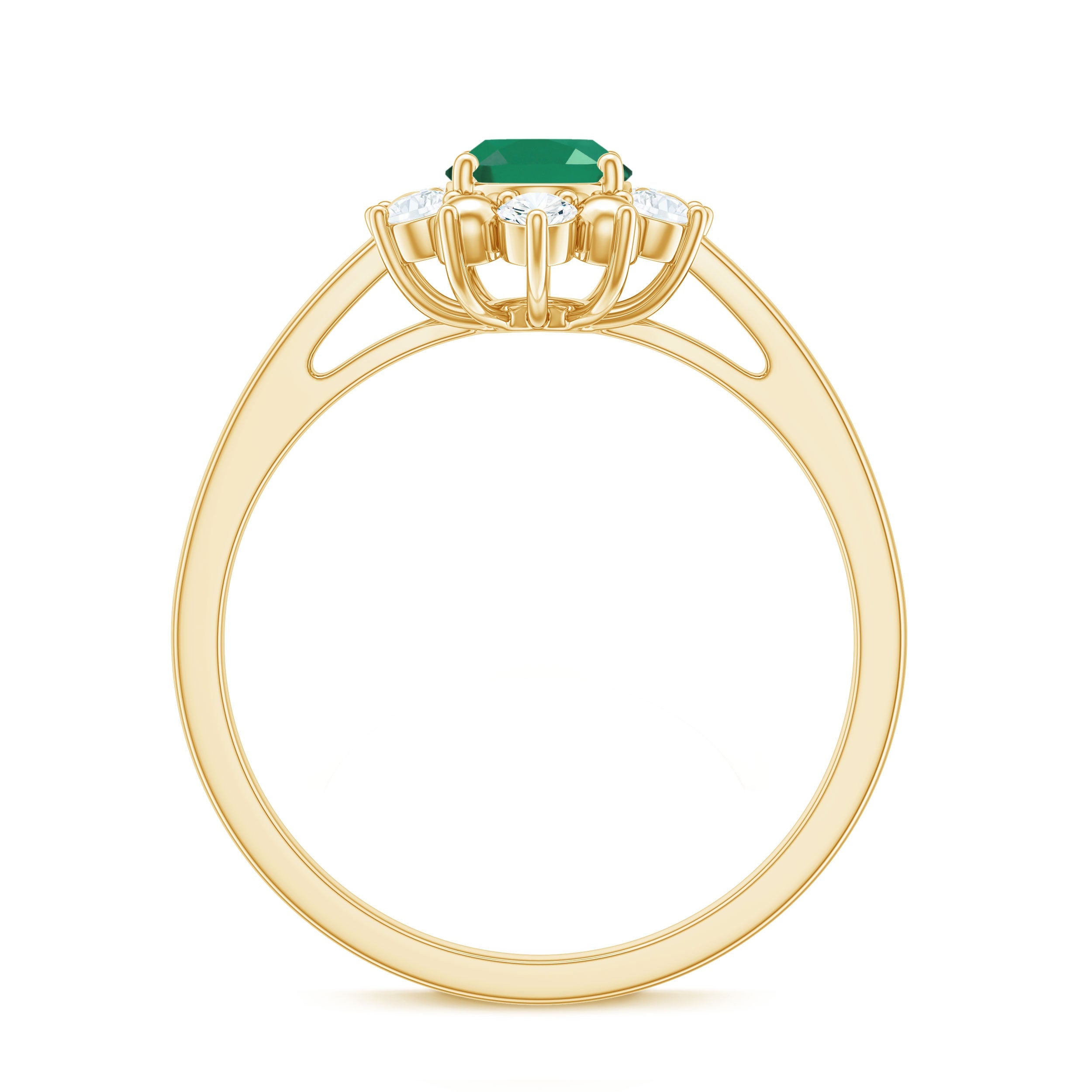 Natural 5X7mm Oval Emerald Engagement Ring with Diamond Halo