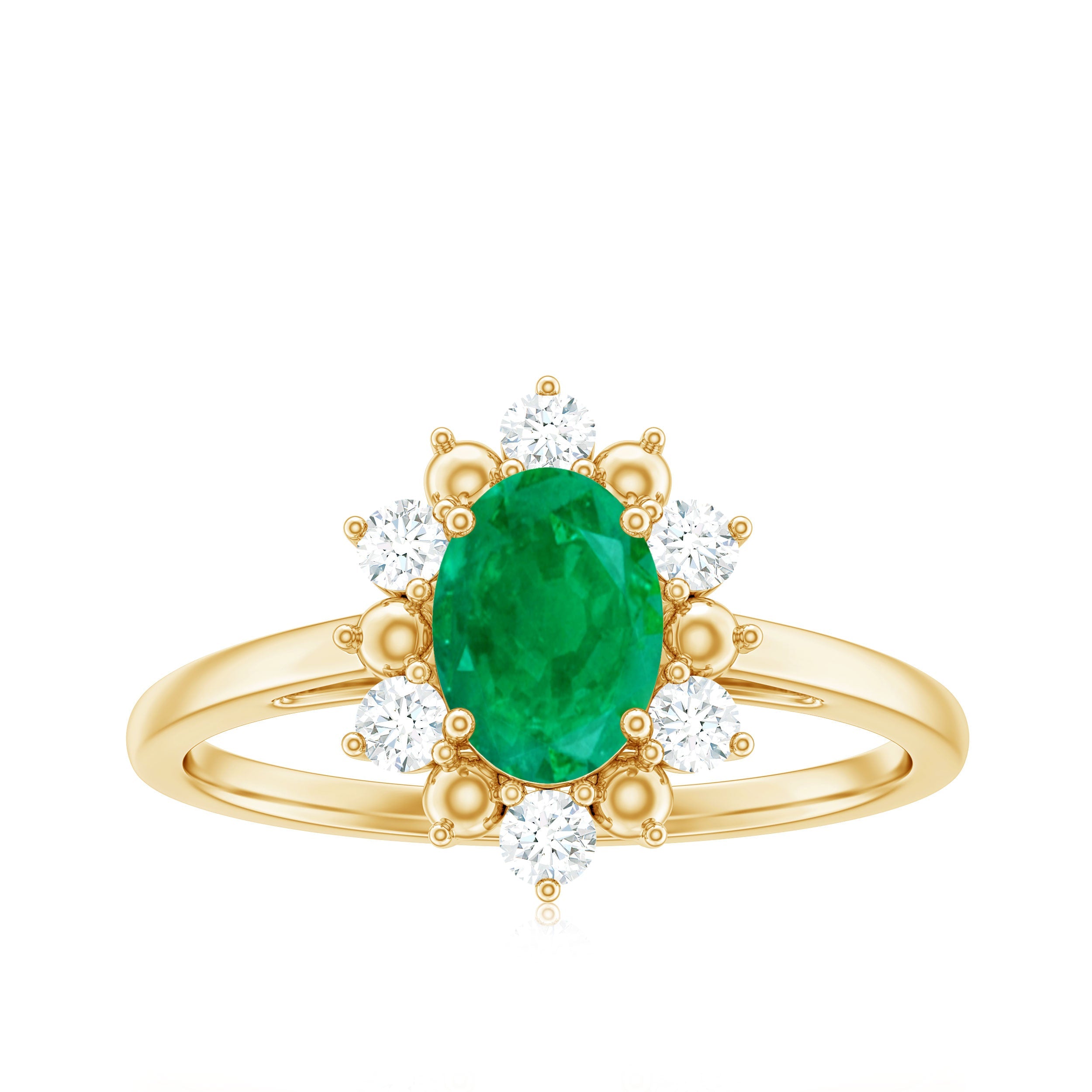 Natural 5X7mm Oval Emerald Engagement Ring with Diamond Halo