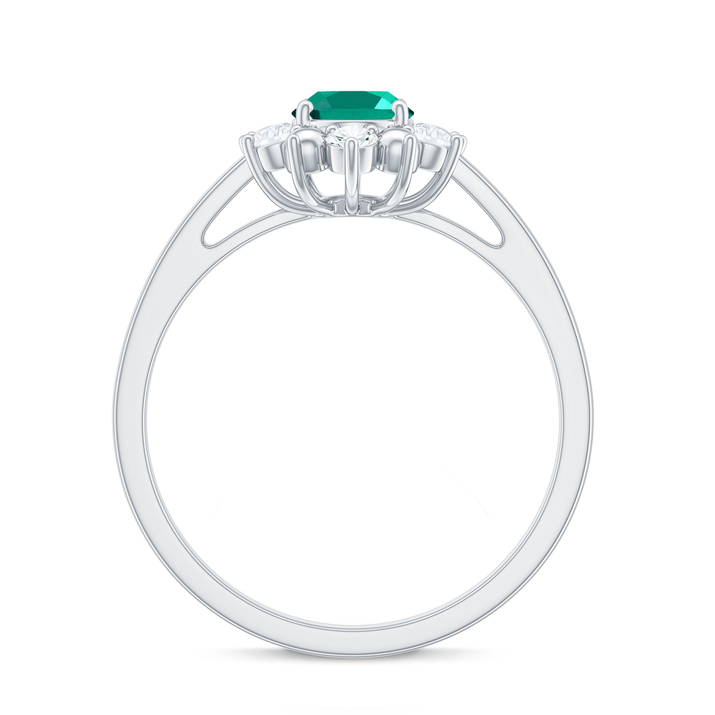Certified 5X7 mm Oval Lab Grown Emerald Diamond Flower Engagement Ring