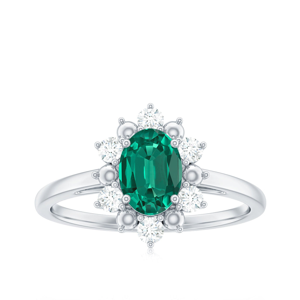 Certified 5X7 mm Oval Lab Grown Emerald Diamond Flower Engagement Ring