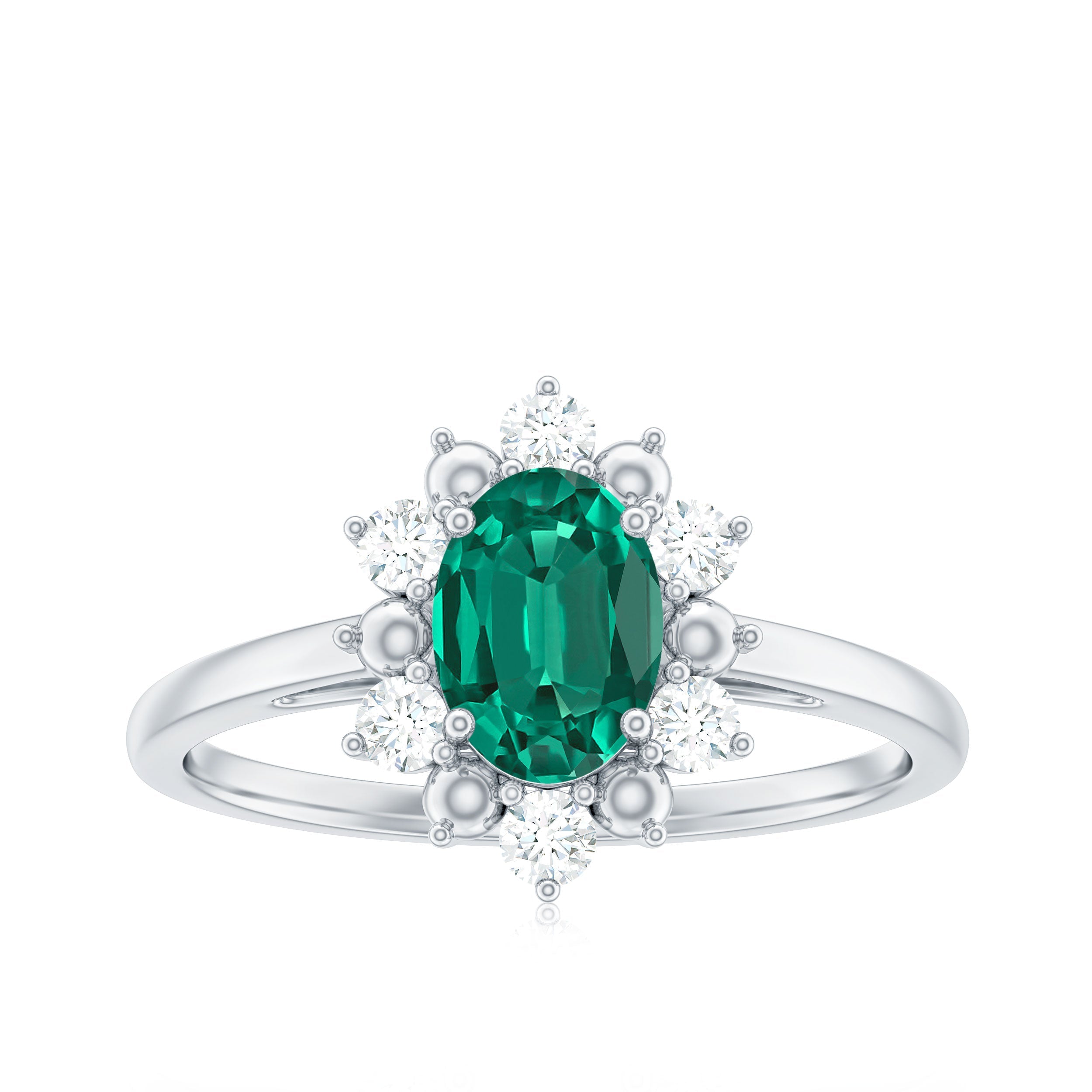 Certified 5X7 mm Oval Lab Grown Emerald Diamond Flower Engagement Ring