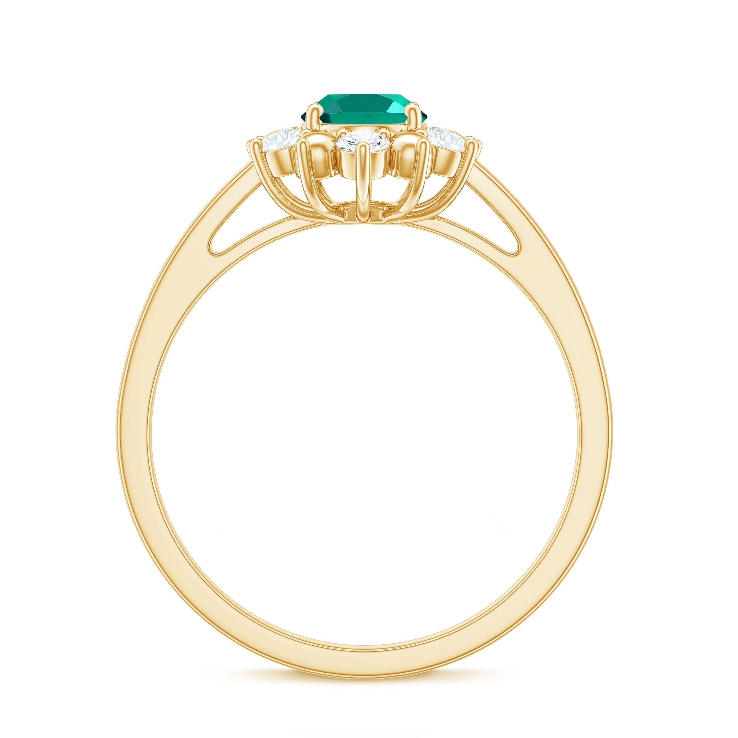 Certified 5X7 mm Oval Lab Grown Emerald Diamond Flower Engagement Ring