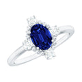 Vintage Style Created Blue Sapphire Solitaire Engagement Ring with Diamond