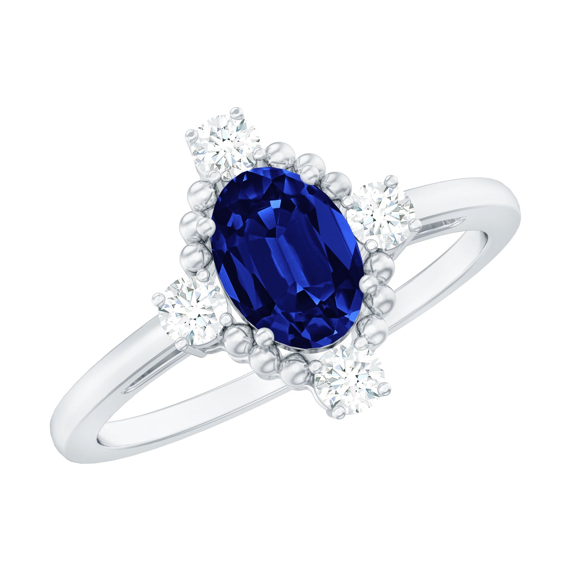 Vintage Style Created Blue Sapphire Solitaire Engagement Ring with Diamond
