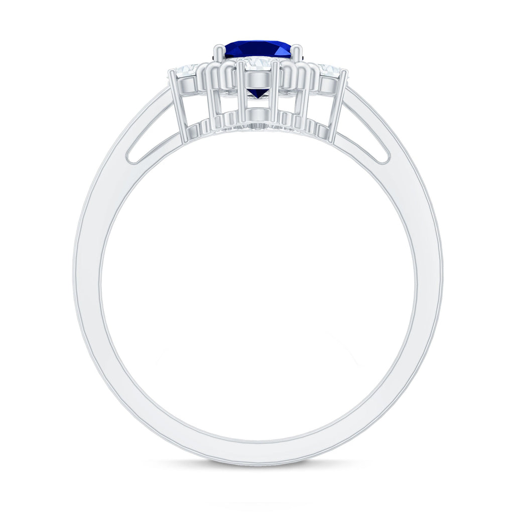 Vintage Style Created Blue Sapphire Solitaire Engagement Ring with Diamond