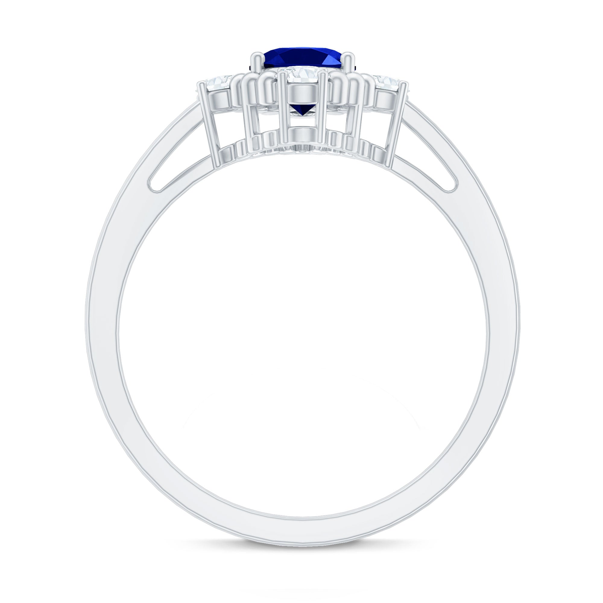 Vintage Style Created Blue Sapphire Solitaire Engagement Ring with Diamond