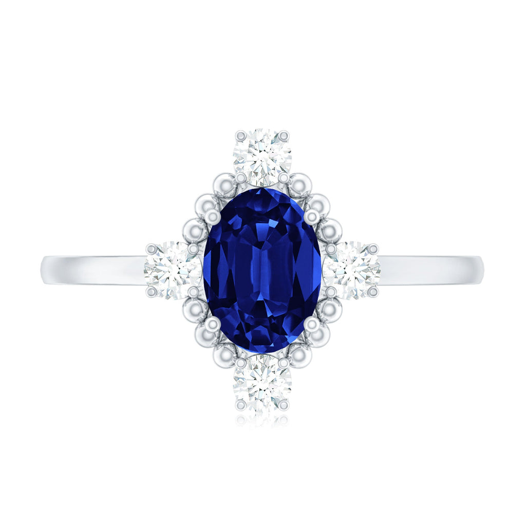 Vintage Style Created Blue Sapphire Solitaire Engagement Ring with Diamond