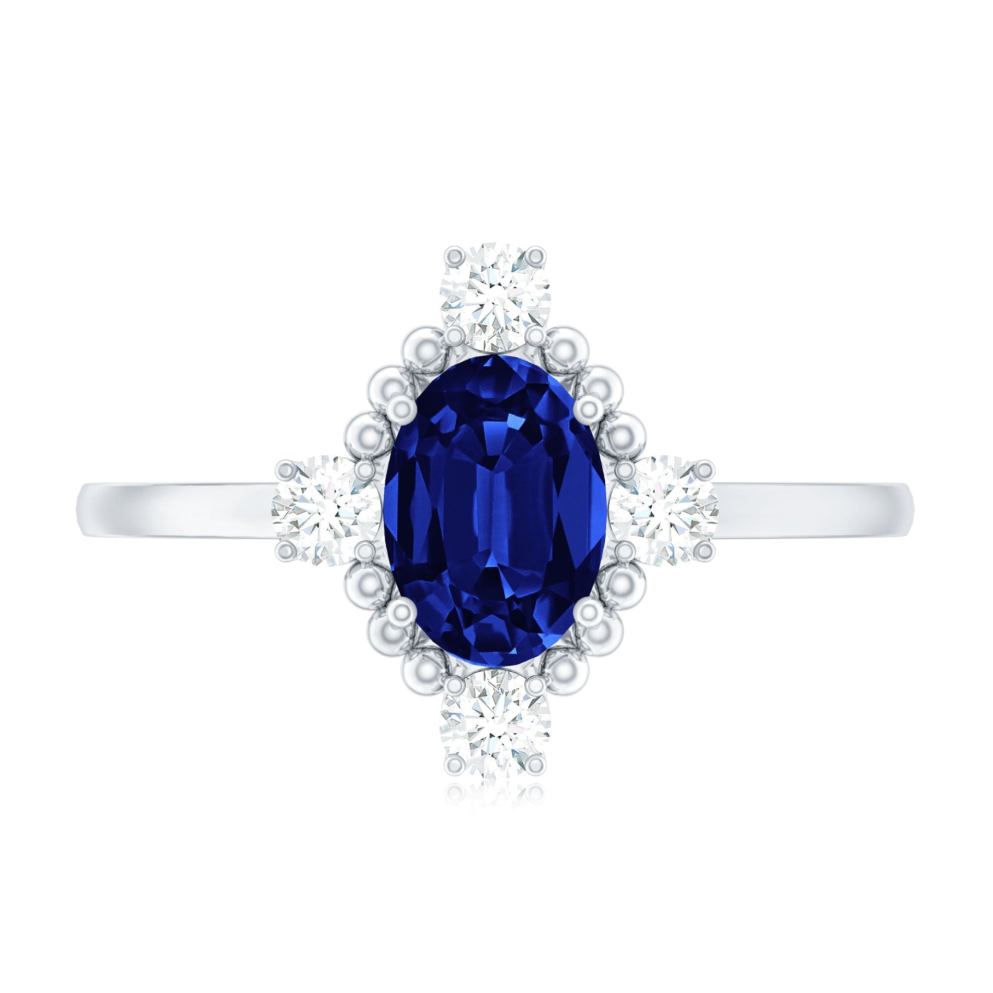 Vintage Style Created Blue Sapphire Solitaire Engagement Ring with Diamond