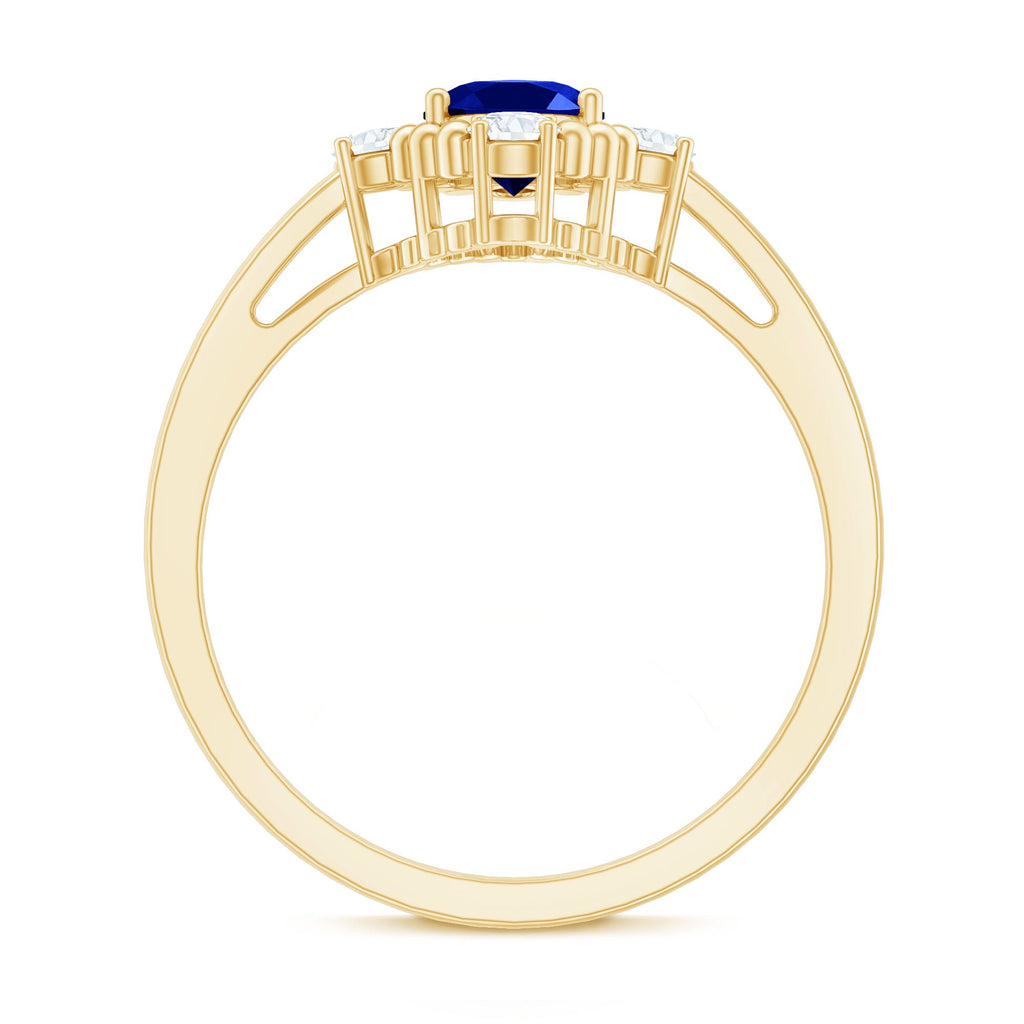 Vintage Style Created Blue Sapphire Solitaire Engagement Ring with Diamond