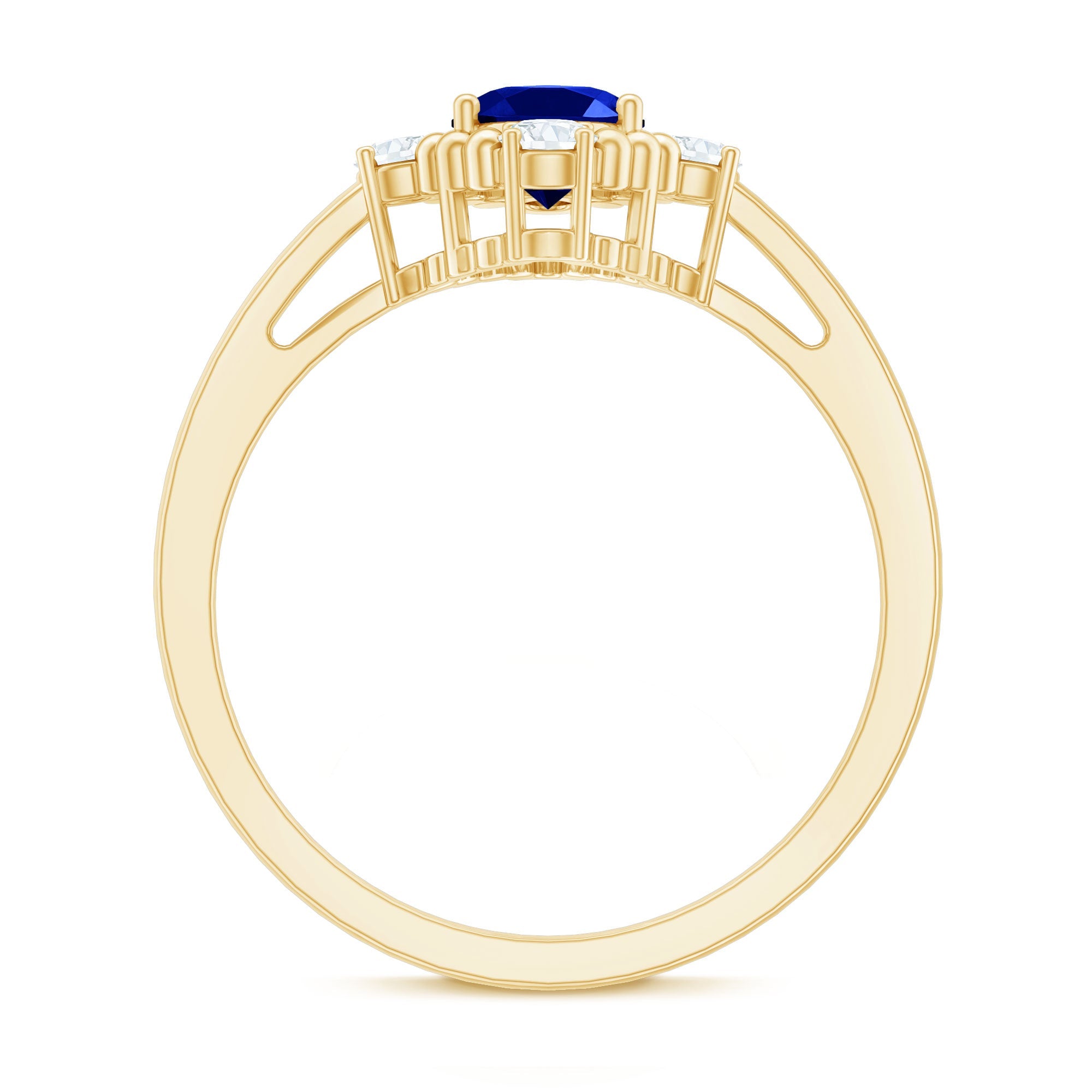 Vintage Style Created Blue Sapphire Solitaire Engagement Ring with Diamond
