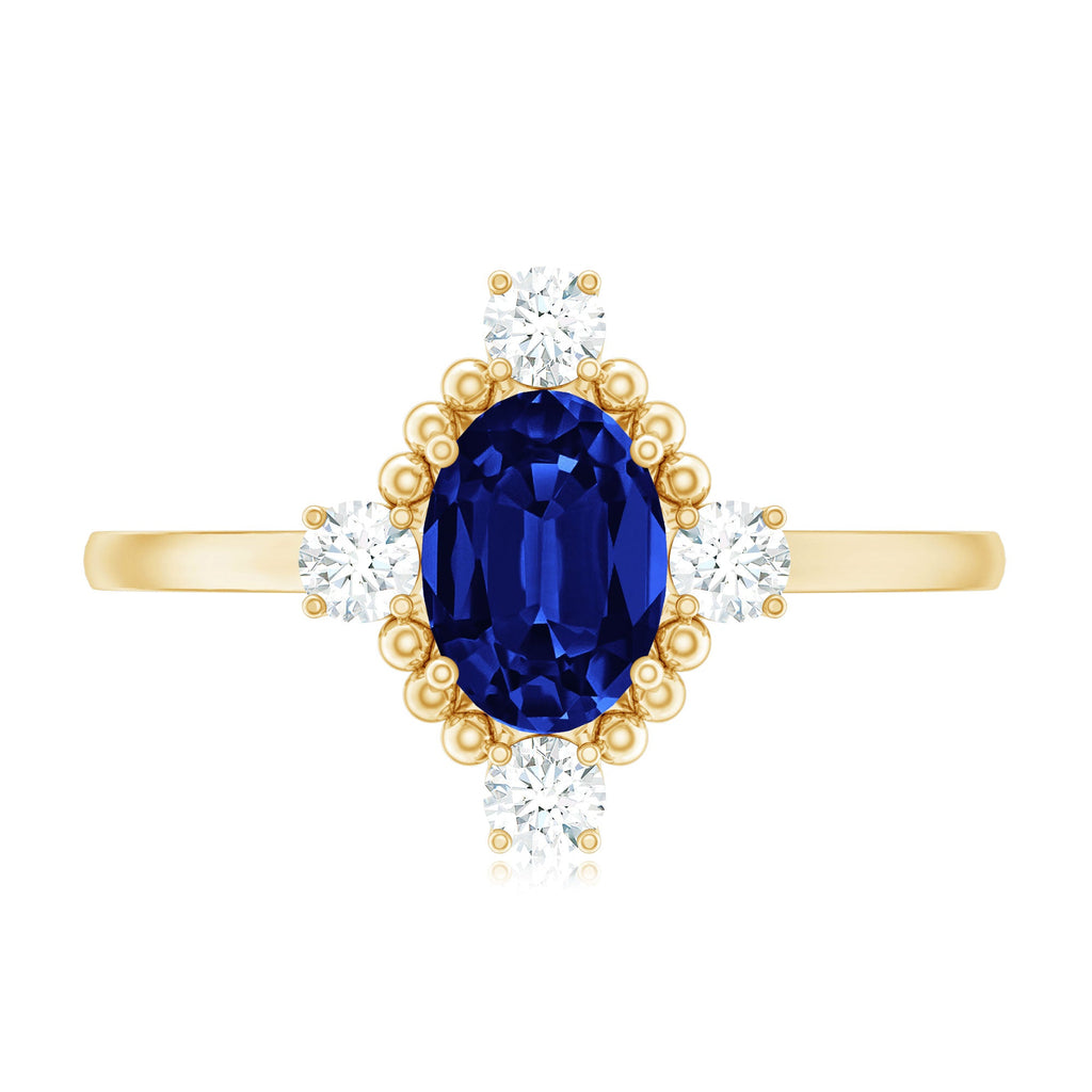 Vintage Style Created Blue Sapphire Solitaire Engagement Ring with Diamond