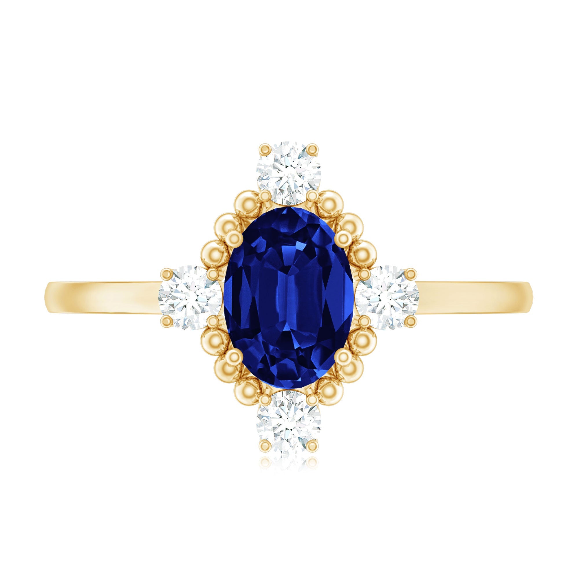Vintage Style Created Blue Sapphire Solitaire Engagement Ring with Diamond