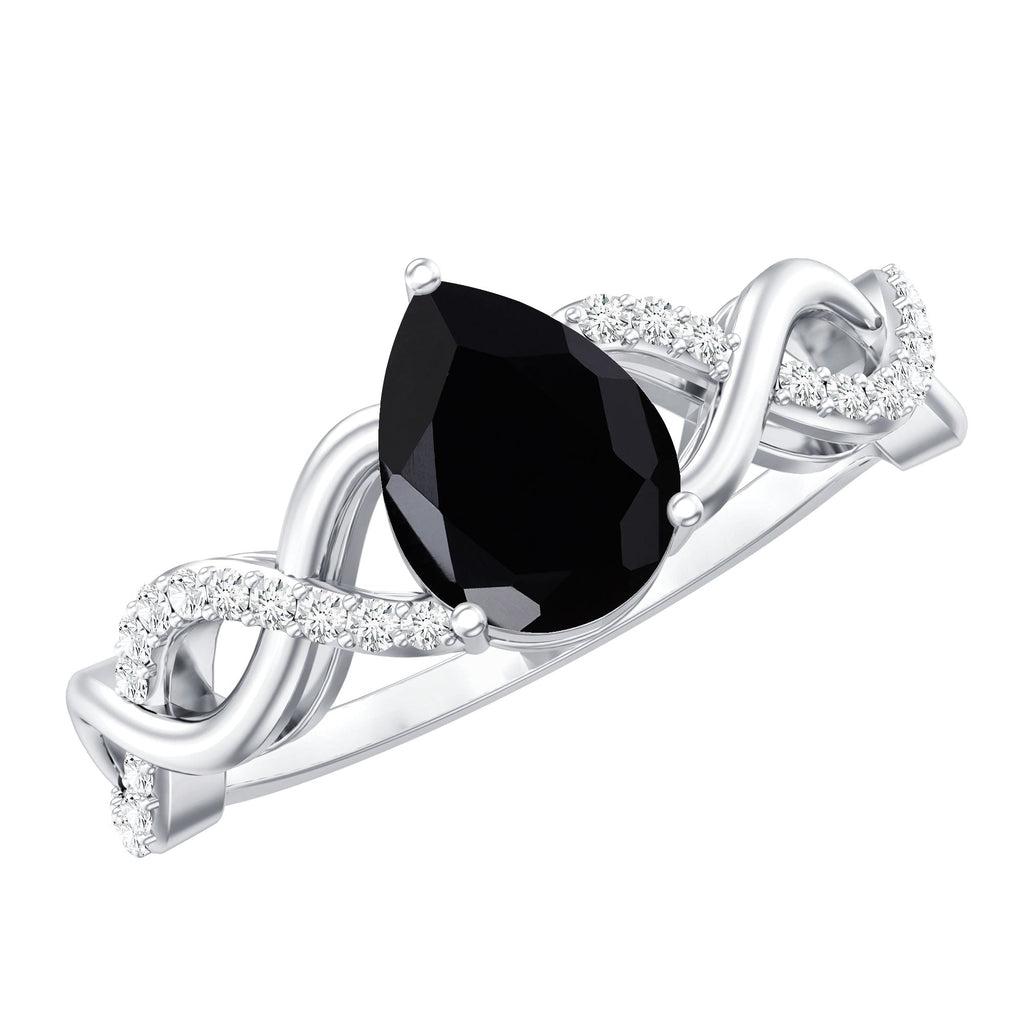 Infinity Shank Created Black Diamond and Diamond Solitaire Engagement Ring